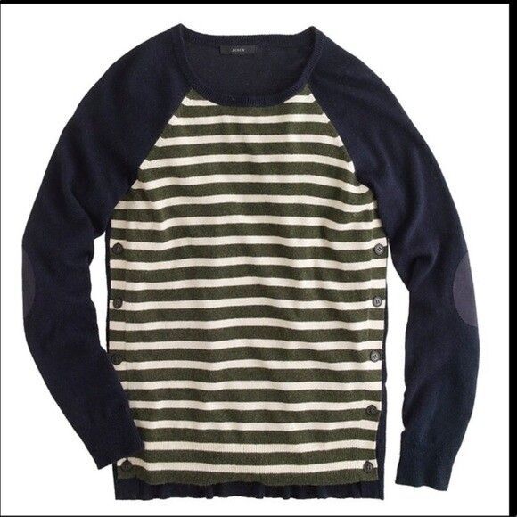 Darling J.CREW "Side Button Sweater" Striped Long Sleeve Crew Neck Sweater SZ XS - Picture 2 of 10